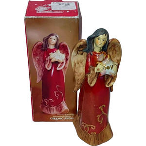 Christmas Ceramic Craft  Angel 7” Seasonal Figurine Holding Joy Star Home Decor